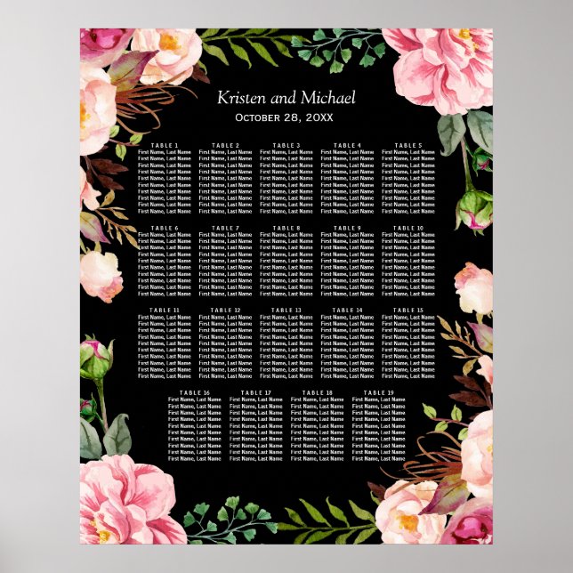 Póster Gráfico Romântico Floral 19 Mesas (Frente)
