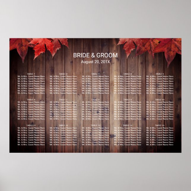 Poster Gráfico Rustic Autumn Wedding 15 Mesa Seating (Frente)