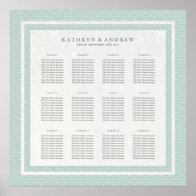 Póster Gráfico Seado Seigaiha de Padrão Branco+Verde (Frente)