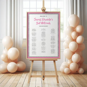 Poster Gráfico Sentado Alfabético de Prata Rosa-Rosa com
