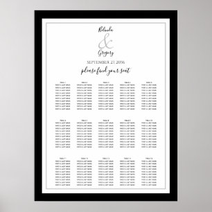Poster Gráfico Sentado de Casamento Branco Negro Monogram