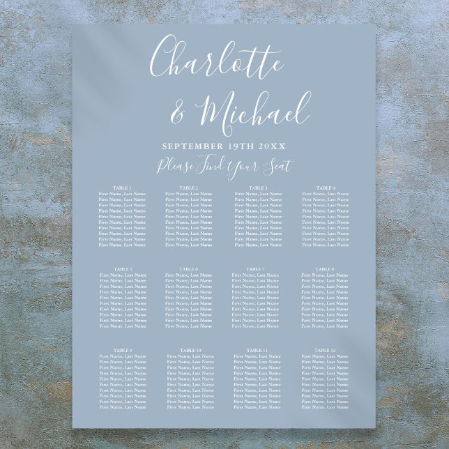 Poster Gráfico Sentado de Casamento de Assinatura Elegant (Dusty Blue Elegant Signature Wedding Seating Chart)