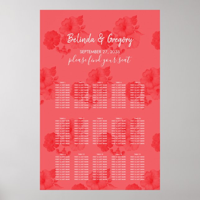 Poster Gráfico Sentado de Casamento de Hibiscus Watercolo (Frente)