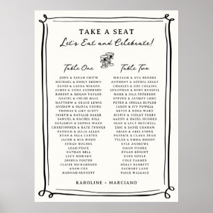 Poster Gráfico Sentado de Casamento de Portas Desenhadas 