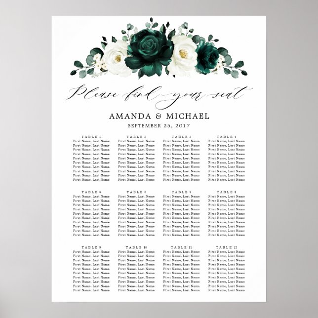 Poster Gráfico Sentado de Casamento Eucalyptus Emerald Gr (Frente)