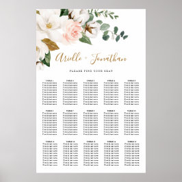 Poster Gráfico Sentado de Casamento Floral Cor-de-Rosa e