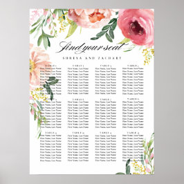 Poster Gráfico Sentado de Casamento Floral de Peony Rosa-