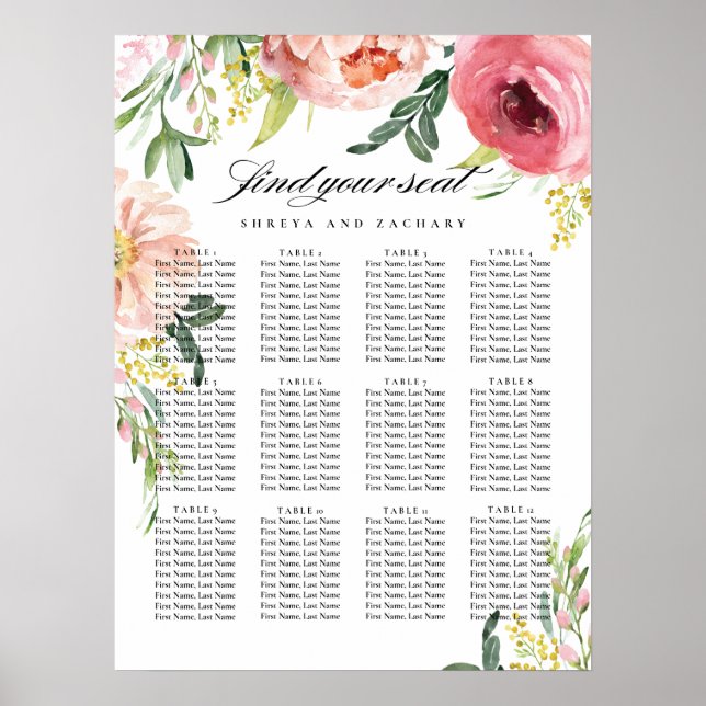 Poster Gráfico Sentado de Casamento Floral de Peony Rosa- (Frente)