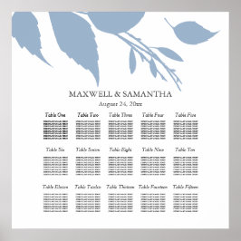 Poster GRÁFICO SENTADO DE Casamento Folhas Azuis Elegante