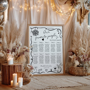 Poster Gráfico Sentado de Casamento Preto e Quadrado