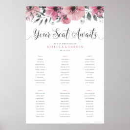 Poster Gráfico Sentado de Casamento Rosa com 6 Mesas