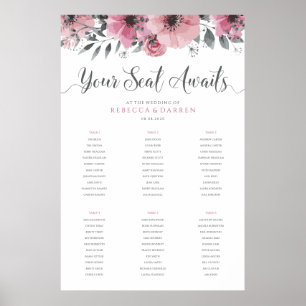 Poster Gráfico Sentado de Casamento Rosa com 6 Mesas