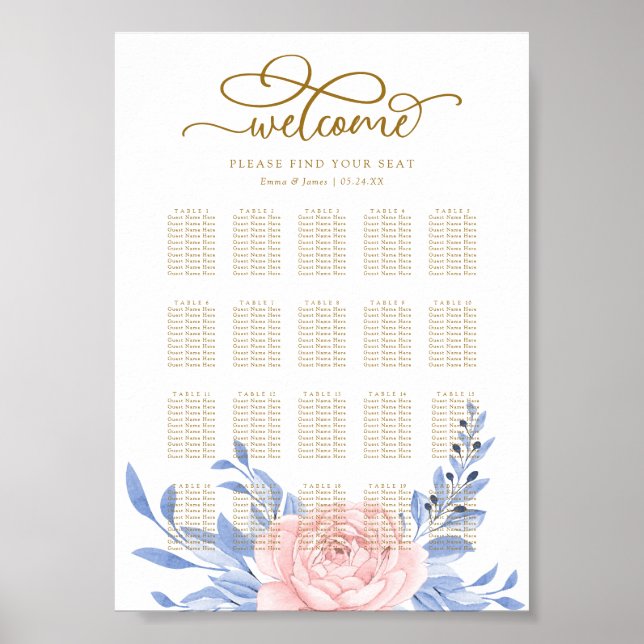 Poster Gráfico Sentado de Casamento Russo Floral Rosa Ele (Frente)