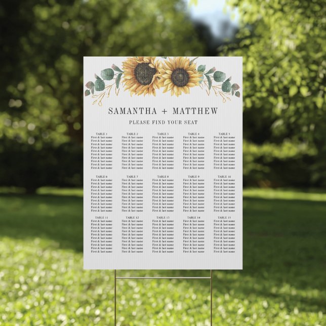 Poster Gráfico Sentado de Casamentos Florais de Girassol (Sunflower Eucalyptus Wedding Seating Chart)