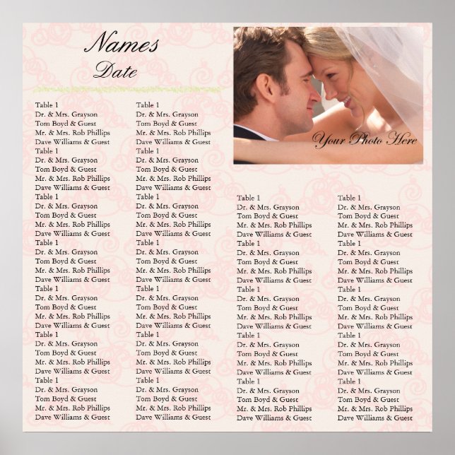 Póster Gráfico Sentado de Recepção Rosa (Frente)