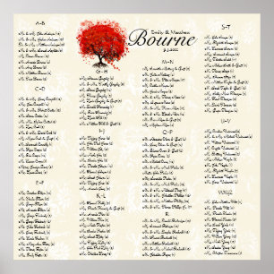 Poster Gráfico Sentado do Casamento tema damasco Folha Ve