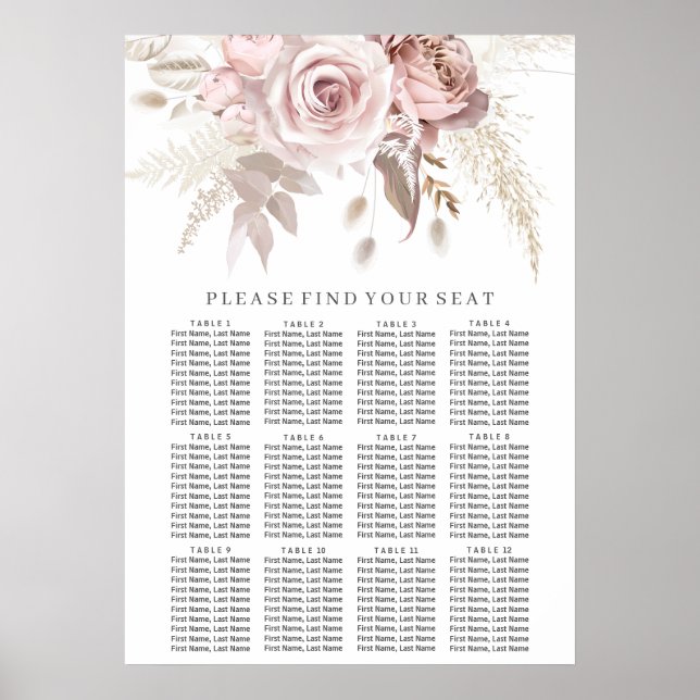 Poster Gráfico Sentado Floral de Casamento de Rosa Blush  (Frente)