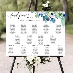 Poster Gráfico Sentado Floral de Cor Marinha Azul Elegant