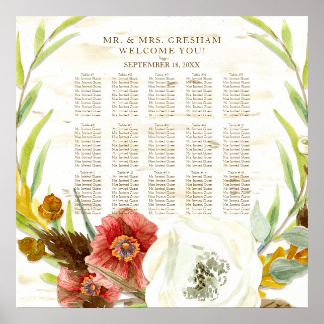 Póster Gráfico Sentado Rustic BOHO Bohemian Wreath Birch (Frente)