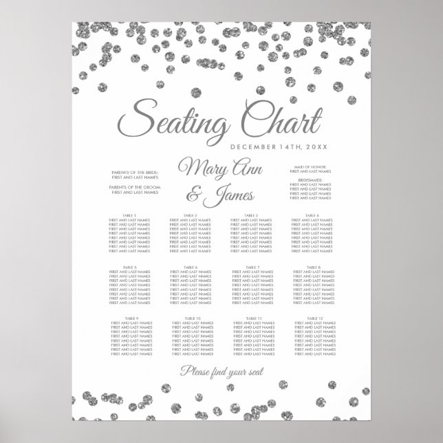 Póster Gráfico Sentado Silver Faux Glitter Confetti White (Frente)