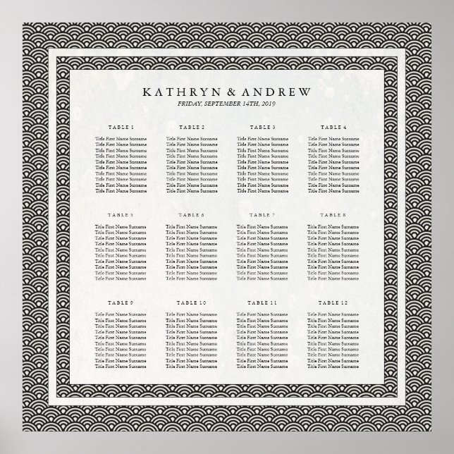 Poster Gráfico Sentado Simples de Seigaiha Preto+Branco (Frente)