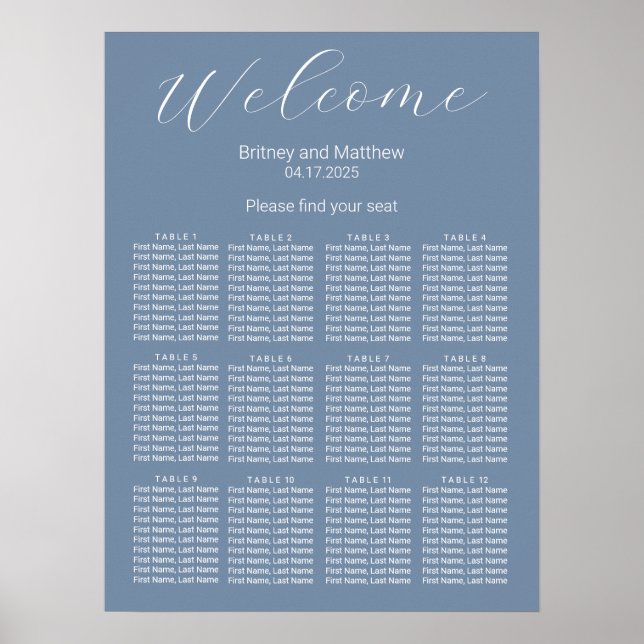 Poster Gráfico Simples de Casamento Azul Dusty (Frente)