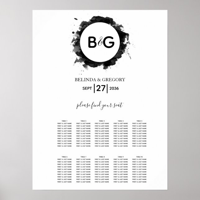 Poster Gráfico Simples de Casamento de Branco Preto (Frente)