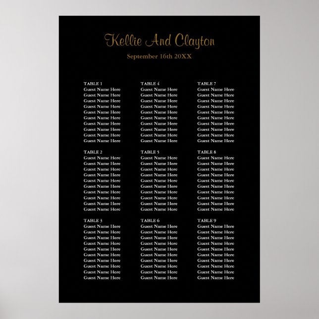 Poster Gráfico Simples de Casamento Preto (Frente)