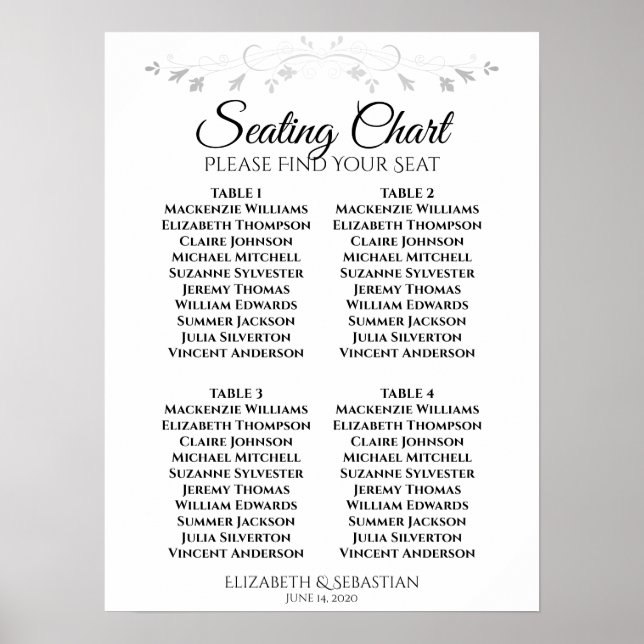 Poster Gráfico Simples de Casamento Preto e Branco 4 Mesa (Frente)
