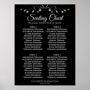 Poster Gráfico Simples Elegante Preto 4 Mesa Casamento Se