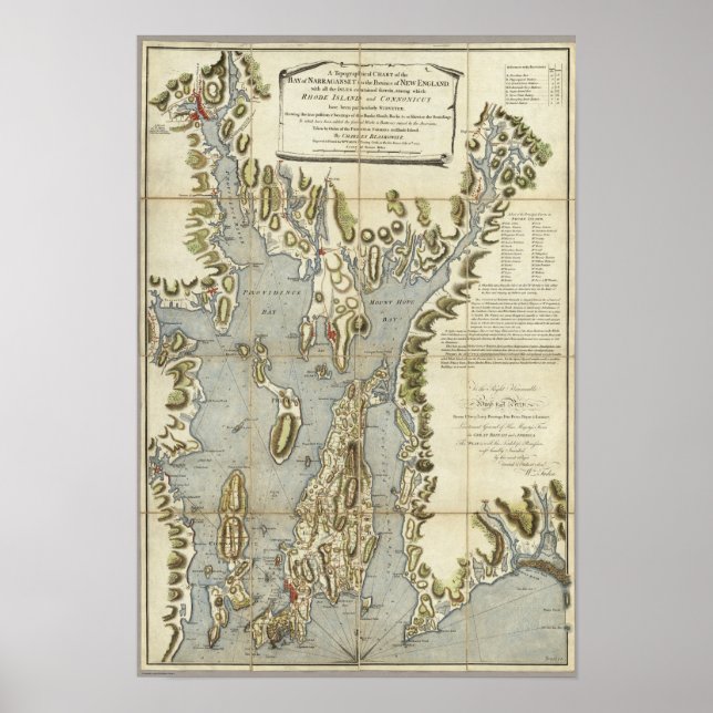 Póster Gráfico Topográfico da Baía de Narraganset (Frente)