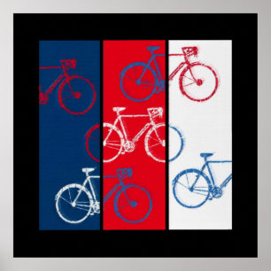 Poster gráfico vermelho, azul & branco & bicicletas lega