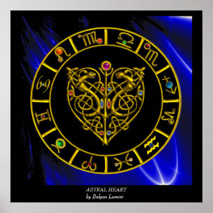 Póster GRÁFICO ZODIÁTICO Dourado,CORAÇÃO ASTRAL,NÓS CELTI