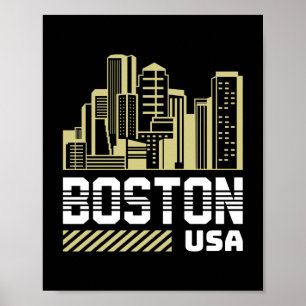 Poster Gráficos da Silhueta de Boston EUA   Cidade Urbana