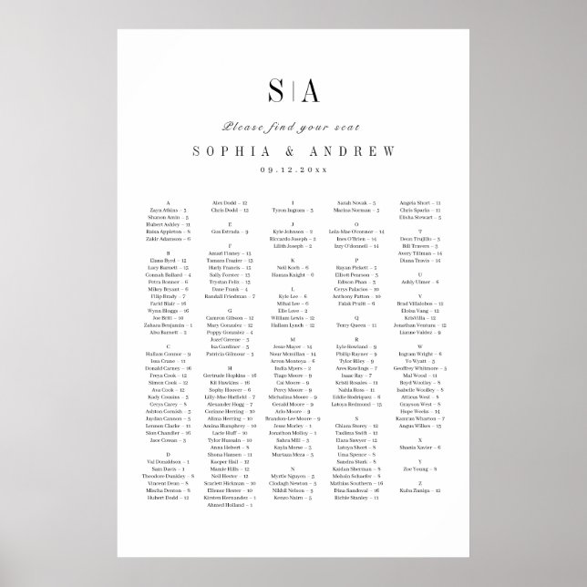 Poster Gráficos de assentos alfabéticos monográficos sofi (Frente)