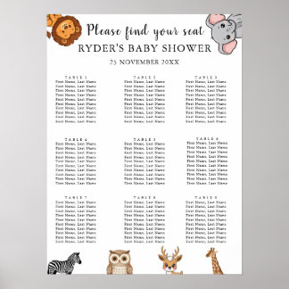 Poster Gráficos de Assentos para Chá de Bebê de Animais d