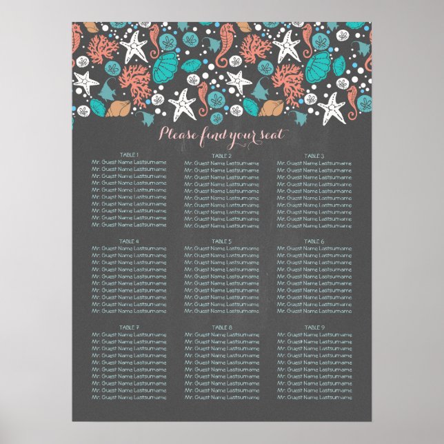 Poster Gráficos de Casamento no Mar Costeiro de Praia (Frente)