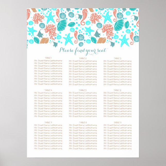 Póster Gráficos de Casamento no Mar Costeiro de Praia (Frente)