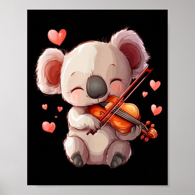 Poster Gráficos de Koala Kawaii Tocando Violino para o Di (Frente)