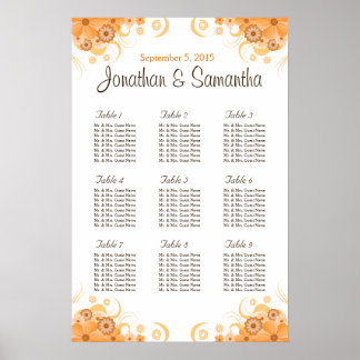 Póster Gráficos de Mesa de Casamento de Pêssego Dourado n