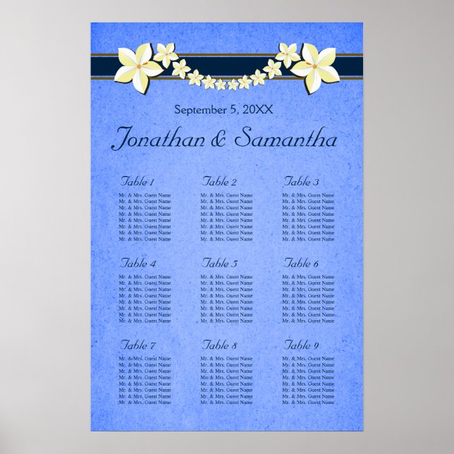 Póster Gráficos de Mesa de Casamento Floral Rustic Blue 9 (Frente)