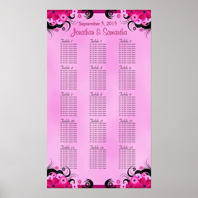 Póster Gráficos de Mesa de Casamento Light Fuschia 15 (Frente)