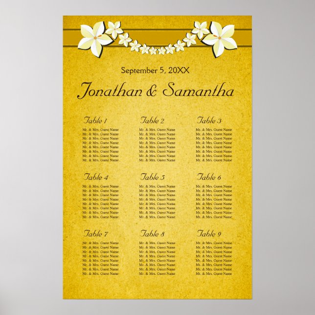 Póster Gráficos de Mesa de Casamento Rustic Dourado Flora (Frente)