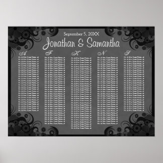 Póster Gráficos de Mesa Floral de Casamento Negro e Cinza