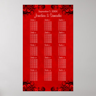 Póster Gráficos de Mesas de Casamento Floral Red Gothic 1