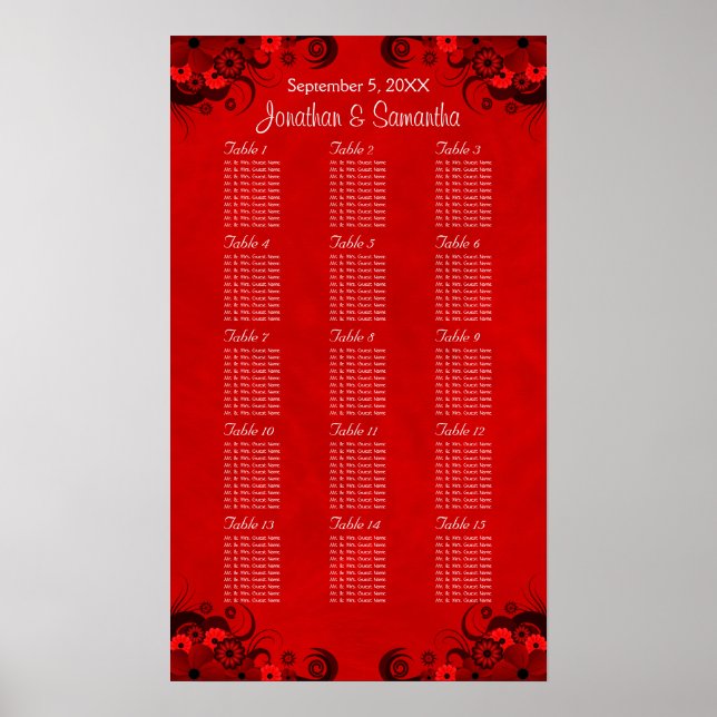 Póster Gráficos de Mesas de Casamento Floral Red Gothic 1 (Frente)