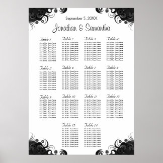 Póster Gráficos de Mesas de Casamento Negro e Branco