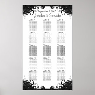 Póster Gráficos de Mesas de Casamento Negro e Branco