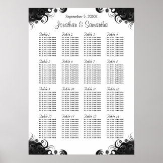 Póster Gráficos de Mesas de Casamento Preto e Branco 16