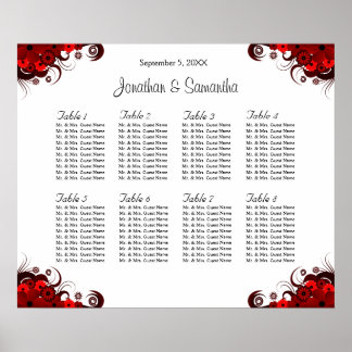 Póster Gráficos de Mesas de Casamento Red & White Floral